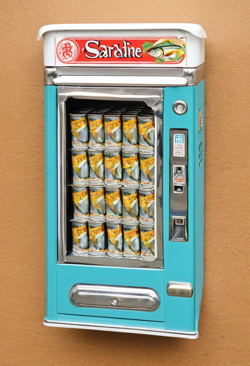 Flat tinned sardine vending machine, basic design, fl4tstyle3, ukiyo e, flat, 2 colour.