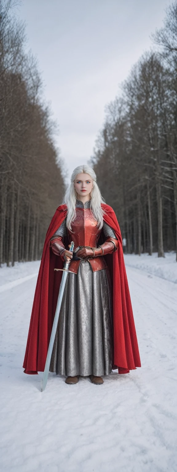 realistic,score_9, score_8_up, score_7_up,
hyper detailed, ultra detailed, UHD, beautiful girl, perfect anatomy, perfect body, model, stylish pose, wearing full plate body fantastic red armor with red cape, holding crystal sword, snowy medieval road, (random color:1.4),
long hair, various hairstyles, white hair, blue eyes, glowing eyes,
extremely detailed,