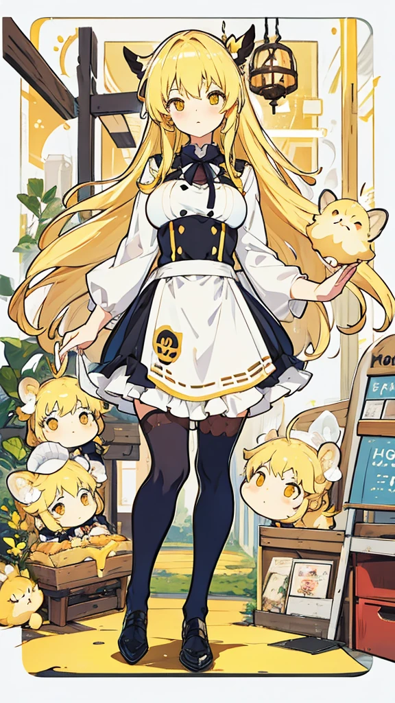 Showing the whole body Cute Baby face Big breasts Cafe Long hair Blonde Yellow eyes Deformed Honey
