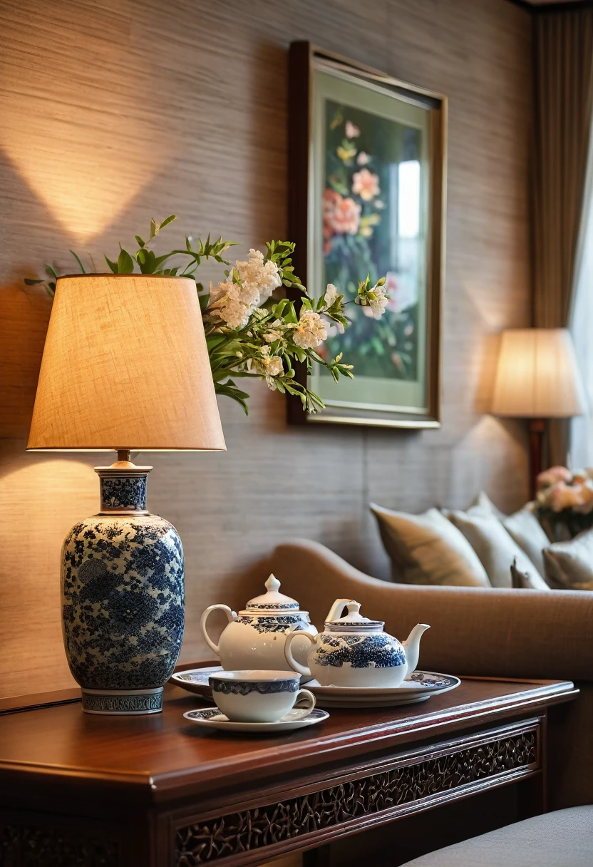 An elegant and cozy corner of a traditional Asian living room, focusing on the intricately designed wooden paneling and wall decorations. Shot with a high-quality DSLR camera, the warm light from a nearby lamp enhances the rich textures of the room’s furnishings and the detailed artwork on the walls. The setting is serene and inviting, with a traditional tea set and a simple floral arrangement adding to the atmosphere. Shallow depth of field, bokeh background, focused foreground. ((8k)), high quality detail, sophisticated and calming environment.
depth of field camera, 50mm, ((8k)), high quality detail, soothing and elegant ambiance.
, ((8k)), ((UHD)), 8k, high quality detail, realistic photo, luxurious, beautiful, modern, soothing, cozy, peaceful, cottagecore