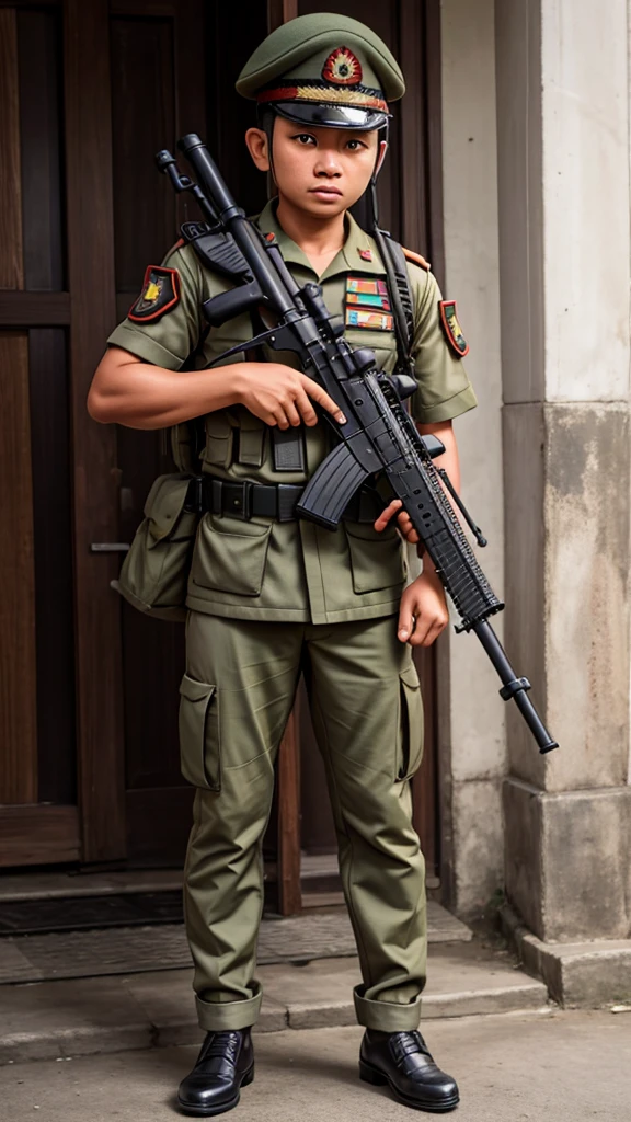 Indonesian national army with gun 4k full body