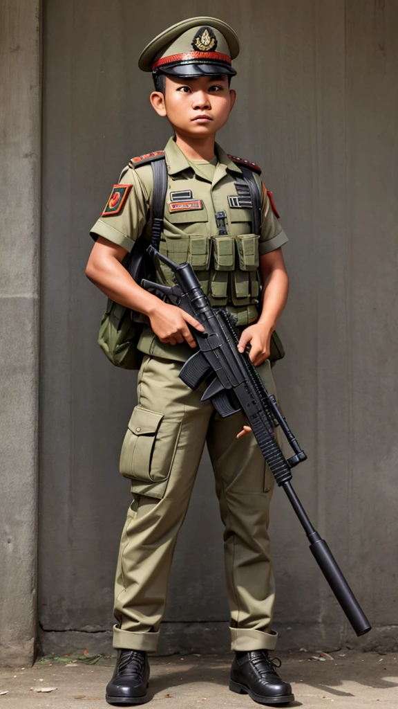 Indonesian national army with gun 4k full body 
