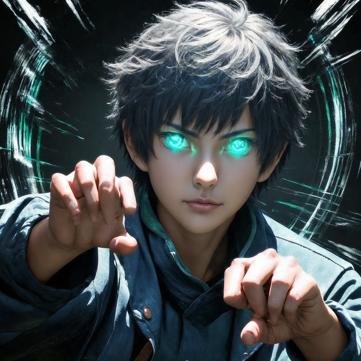 gojo satarou left side face and neck 4K ultra hd glowing