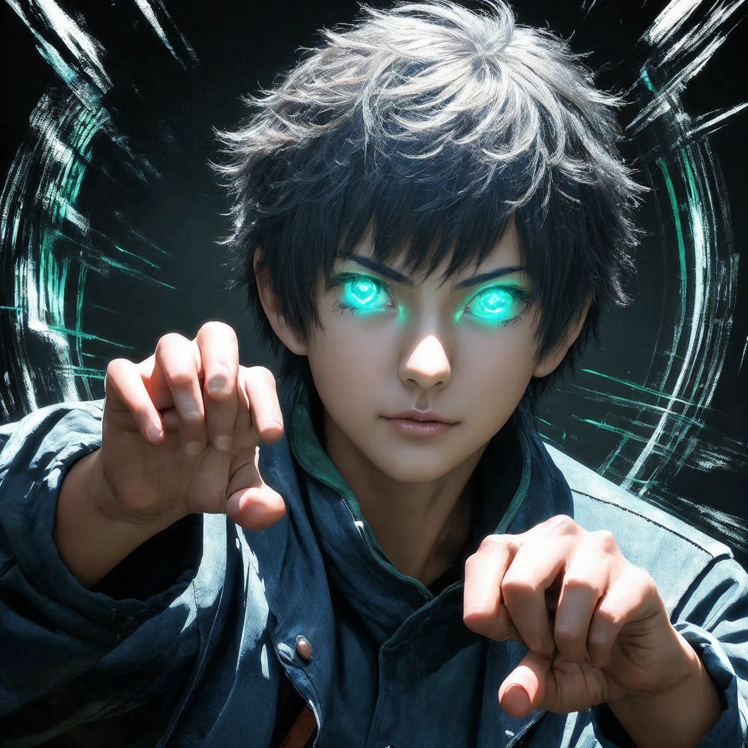 gojo satarou left side face and neck 4K ultra hd glowing