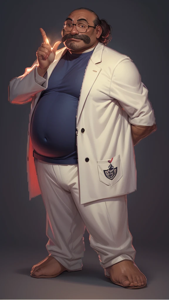 A large, overweight, muscular middle-aged man