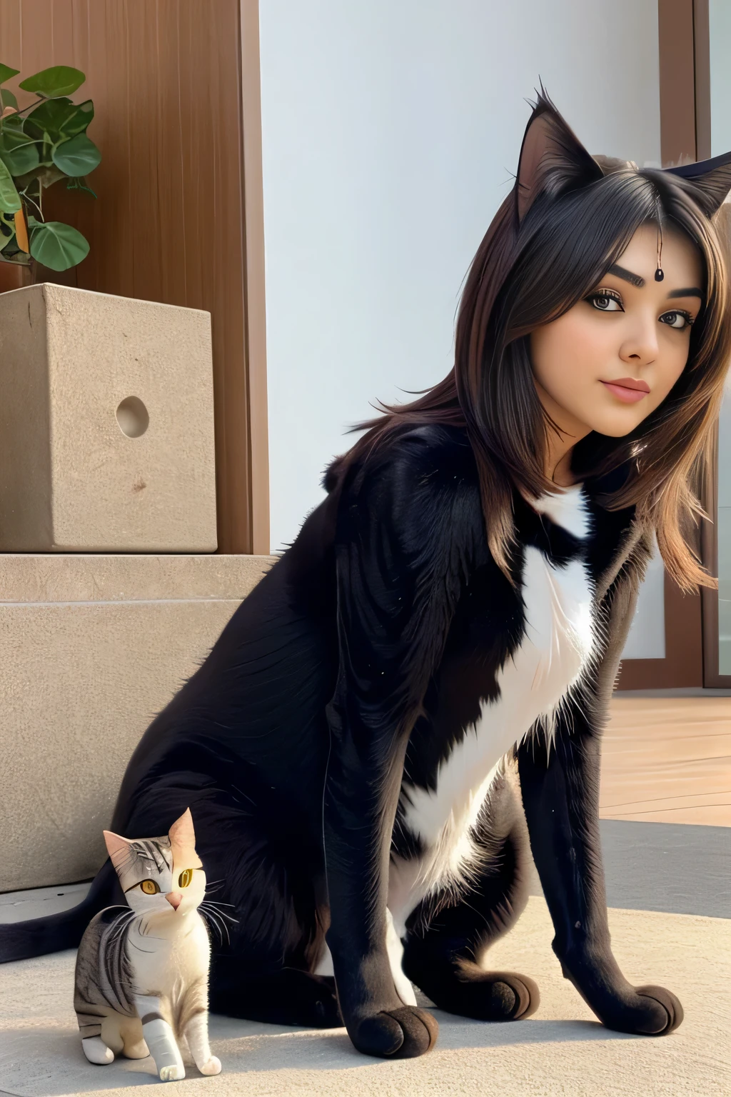 Hansika Motwani is a cat animal, She is a animal but her head looks like girl, from neck to full body looks like cat animal. cat animal legs, cat animal tail, Cat ear. cat animal body, cat animal body, perfect picture, perfect animal, real animal, Real head replace with real cat head. Exact cat.