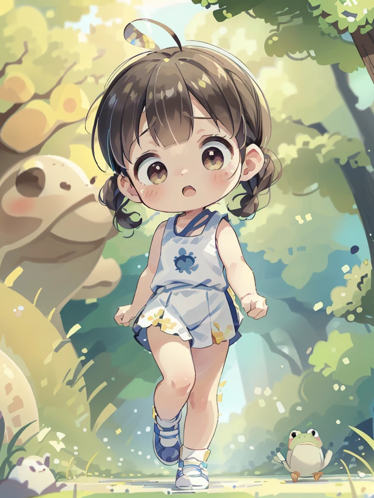 Highest quality、High resolution、Detailed Background、(Beautiful face in every detail:1.4)、Anatomically correct、(Detailed facial expressions)、(fine grain:1.2)、age Beauty、Cute hair colors、Braided Ponytail、Braided bob cut、Braided twin tails、Elementary school, (Tank top、Vhead、mini skirt、Cute Shoes)、Perfect body line、(Run for your life:1.5、walk short distance:1.5)、Tears in my eyes:1.5、Crying expression、(Behind him, You can see some surprisingly large beetles.:1.5, cut the air, He chases me ferociously.:1.5)、(Run away immediately!!:1.5, run fast!!:1.5, Frogs cheering from both sides:1.5), Photographed from the front