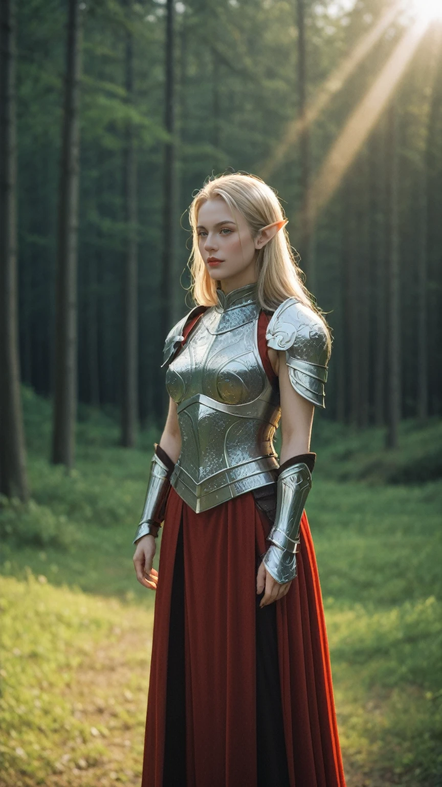 realistic,score_9, score_8_up, score_7_up,
masterpiece, a beautiful elf, Adriana Malkova, (delicate filigrane Black armor), (medium breasts), (perfect body), (blondes, length hair), outside, (Skin texture:1.1), ultra high resolution, RAW-Foto, Nikon D850, Contre-Jour, rim light, bright sunlight, film grain:1.2, (warm hue, warmer Ton:1.2), (color photo), Fantasy, in a red dream world, red forest, in a red forest, amazing depth, red mood in background, shades of red, photography,sext pose