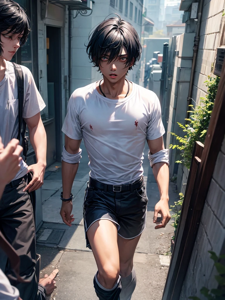 A black hair boy run because Jesus zombie