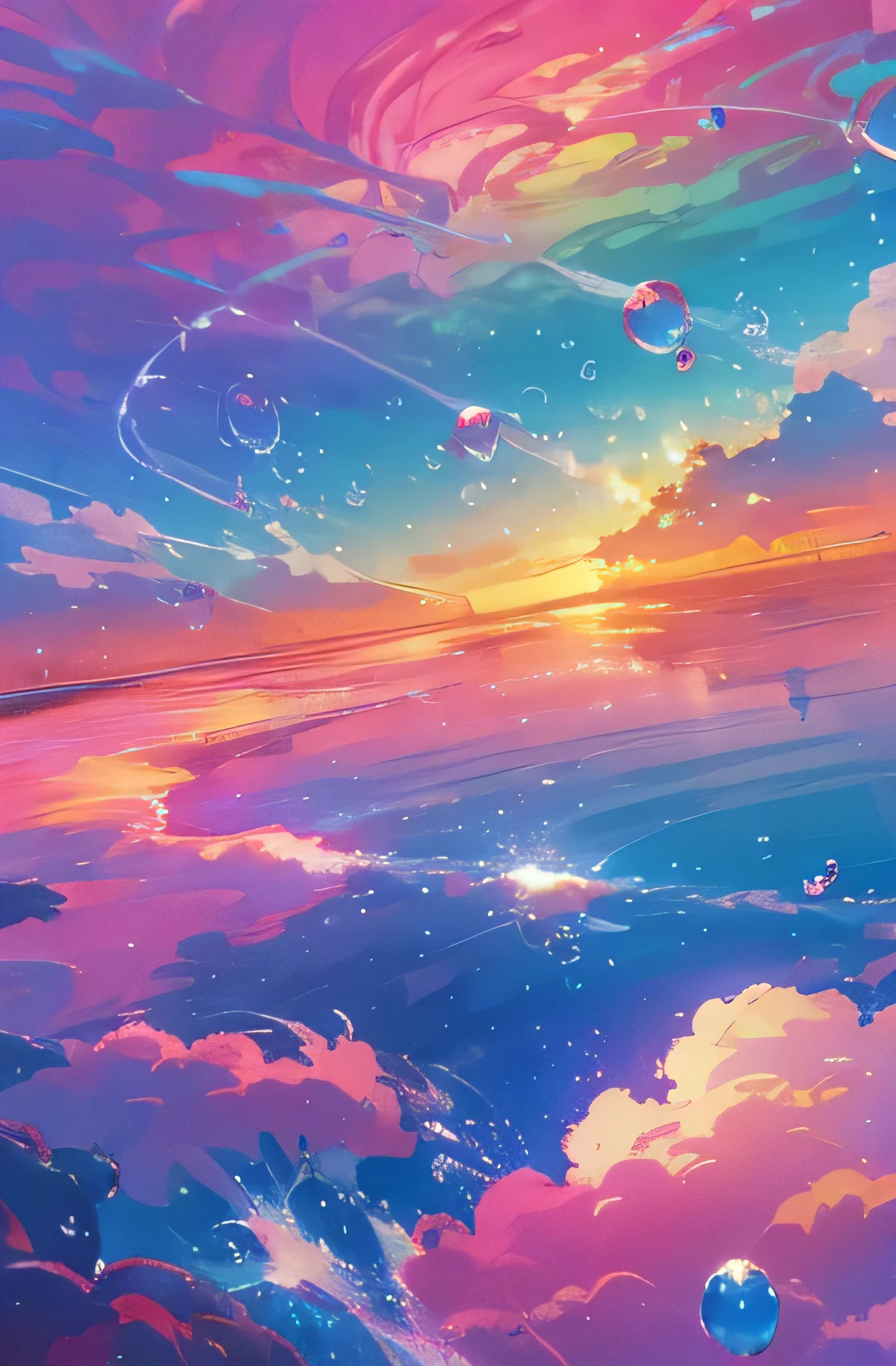 bubbly scenery, colorful anime movie background, floating bubbles, escaping air bubbles, anime background art, dreamy psychedelic anime, beautiful anime scene, beautiful anime scenery, anime background, bubbly underwater scenery, bubbles in the air