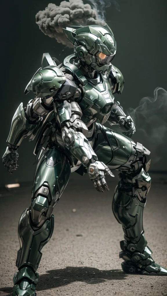 Textured skin, Super detailed, Attention to detail, high quality, 最high quality, High resolution, 1080P, hard disk, beautiful,(War Machine),beautiful cyborg middle aged woman,Mecha Cyborg Girl,(Dark green armor)((Major damage)),Woman with a mechanical body、She is wearing a futuristic combat weapon mecha,Full Body Shot、Full Face Helmets(Only the eyes are visible)(Painful expression)、The damage was enormous、A lot of sweat on the face、cute、gas mask、Lying on the ground、(fall to the ground on your back)Smoke from the mouth、is visible、Full of body slander.、My whole body was injured.、Smoke comes from the whole body