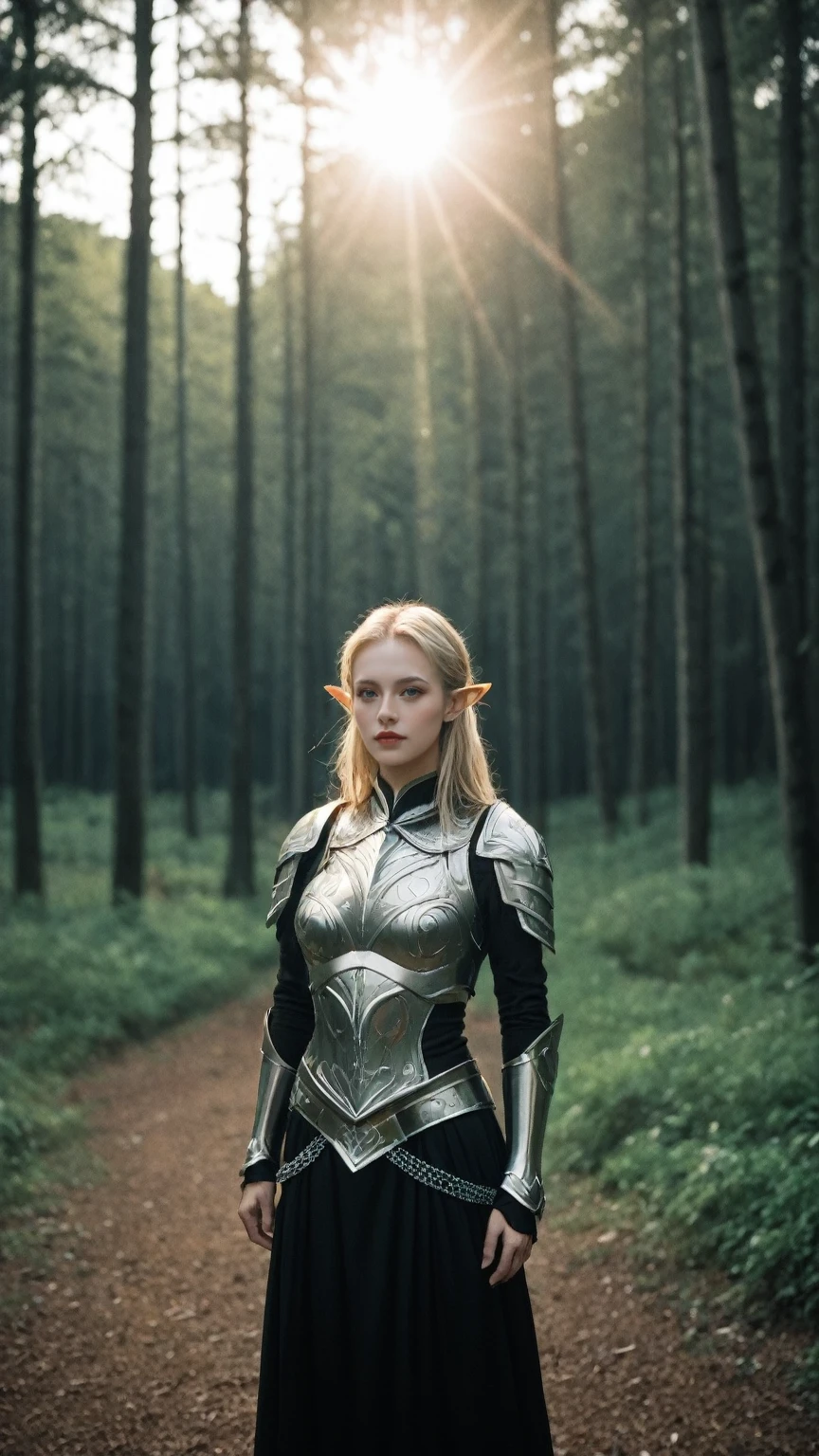realistic,score_9, score_8_up, score_7_up,
masterpiece, a beautiful elf, Adriana Malkova, (delicate filigrane Black armor), (medium breasts), (perfect body), (blondes, length hair), outside, (Skin texture:1.1), ultra high resolution, RAW-Foto, Nikon D850, Contre-Jour, rim light, bright sunlight, film grain:1.2, (warm hue, warmer Ton:1.2), (color photo), Fantasy, in a red dream world, red forest, in a red forest, amazing depth, red mood in background, shades of red, photography,sexy pose