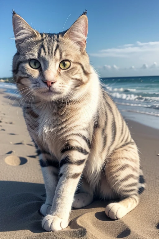 create an image of a cat on the beach