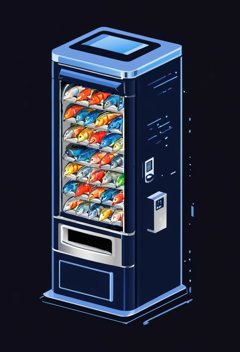 Ring pull tinned fish vending machine, fl4tstyle3, isometric, 2 colour, bright