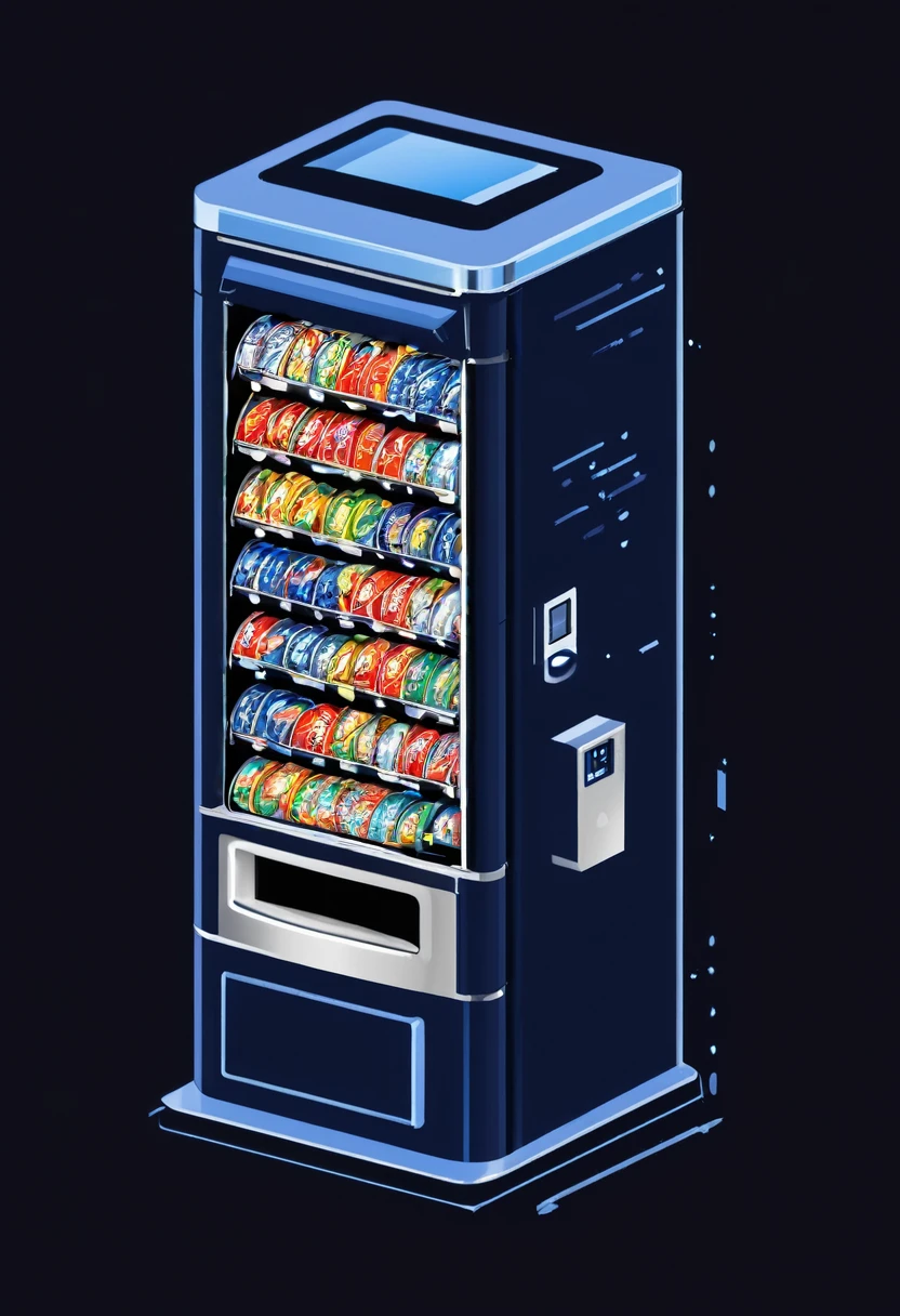 Ring pull tinned fish vending machine, fl4tstyle3, isometric, 2 colour, bright