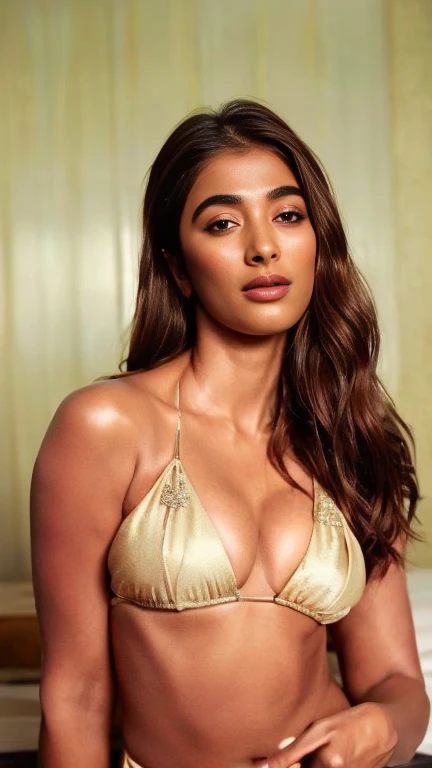 No make up, cold temperature,close up photo of semi naked Pooja hegde,((silk bikini)),hotel bedroom, intricate details, cold room, lean eyebrow, pooja hegde,pooja1, kodak, looking at viewer,detailed background,((cool))