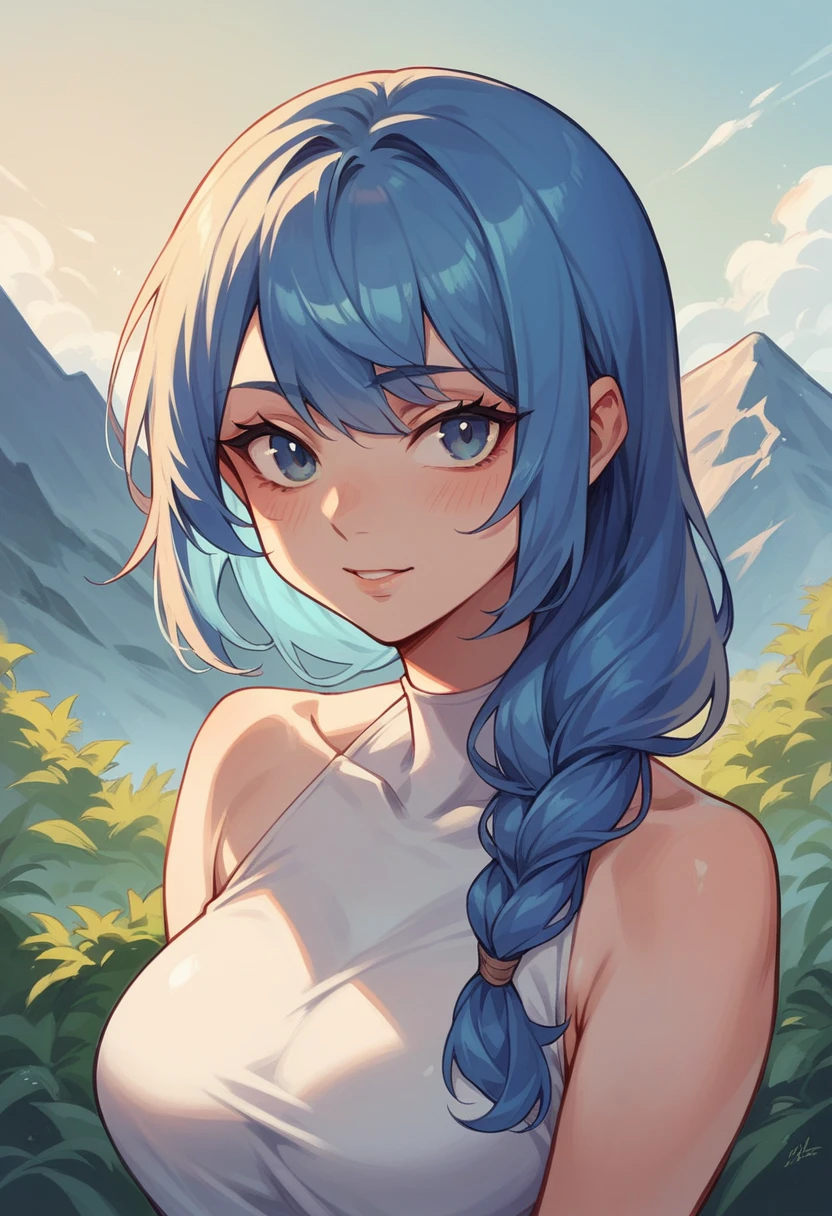 Blue hair girl mountain