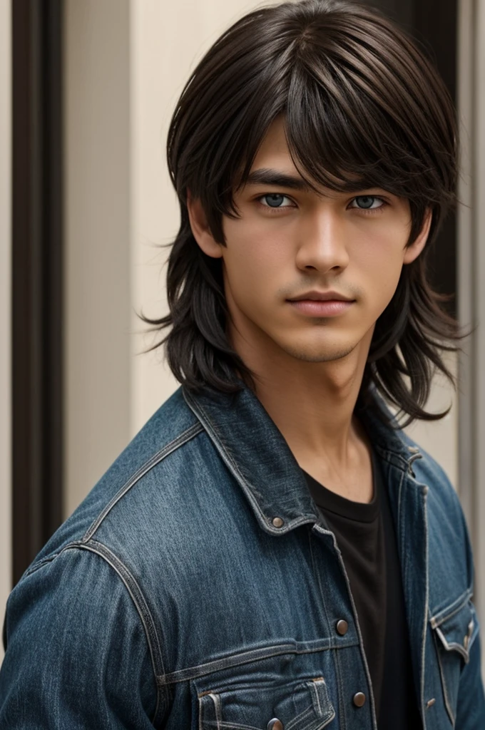 Son of Teresa Chávez (black hair and blue eyes) and Light Yagami (brown hair and brown eyes)