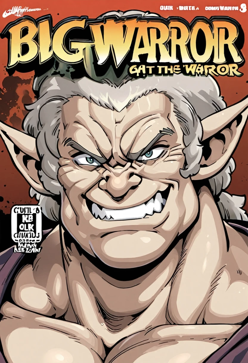 Manga cover style, detailed. best quality, art, detailed face, in the style of lora marvin. (A muscular warrior with a sharp chin) (a plump elf with big breasts) (wrinkled old wizard) comedy (ultra detailed)