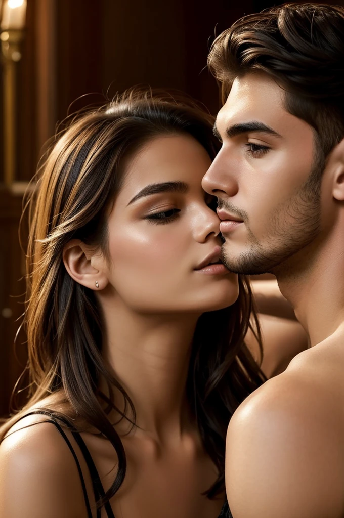 Very beautiful sexy boy and girl kiss together in a romantic romantic moment
