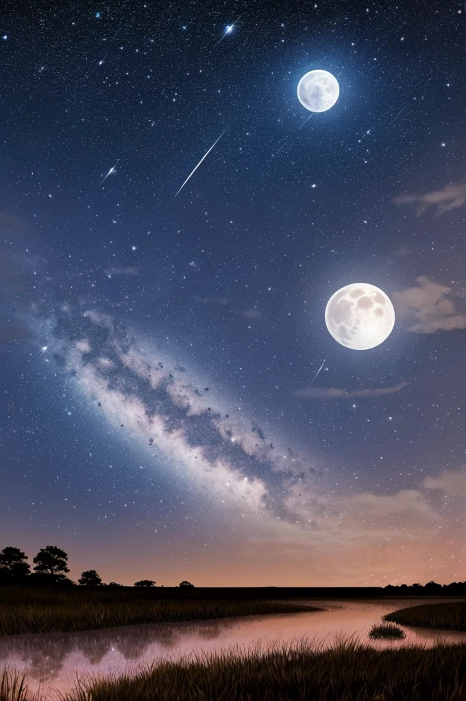 a dark night sky with stars and clouds and a full moon, a digital painting by Li Mei-shu, tumblr, space art, bright moonlight and stars, starry-night!!!!!!!!!!!!!!!!!!!!, moon and stars, the moon and stars, ✨🕌🌙, stars glistening in the night, dark and stars in the background, moonlit night sky, dreamy night