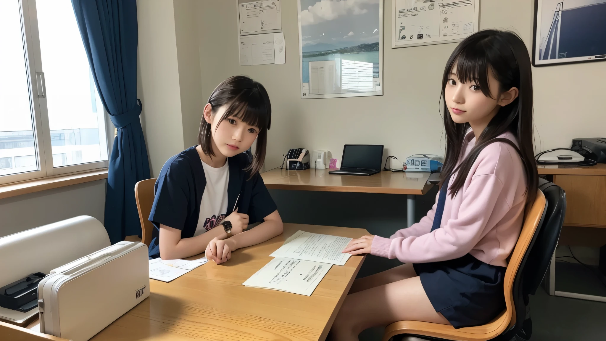 A young and cool Japanese girl around 18 years old、Sitting at a desk、Bitch