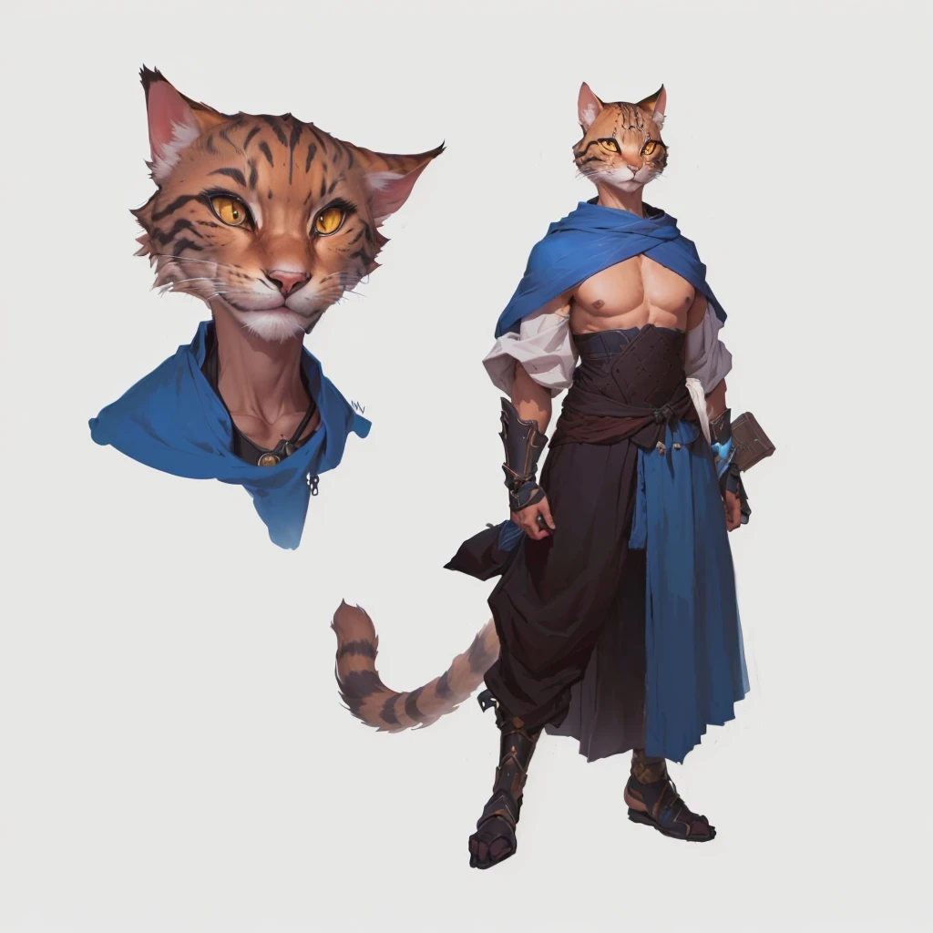 there is a cat next to the man, anthro cat, an anthro cat, anthropomorphic cat, anthro concept art, unrealistic character concept, Monk Tabaxi, The concept of a fantasy character, Anthropomorphic cat ninja, anthro art, Anthropomorphic cat, realistic character concept, character concept art, senior concept artist