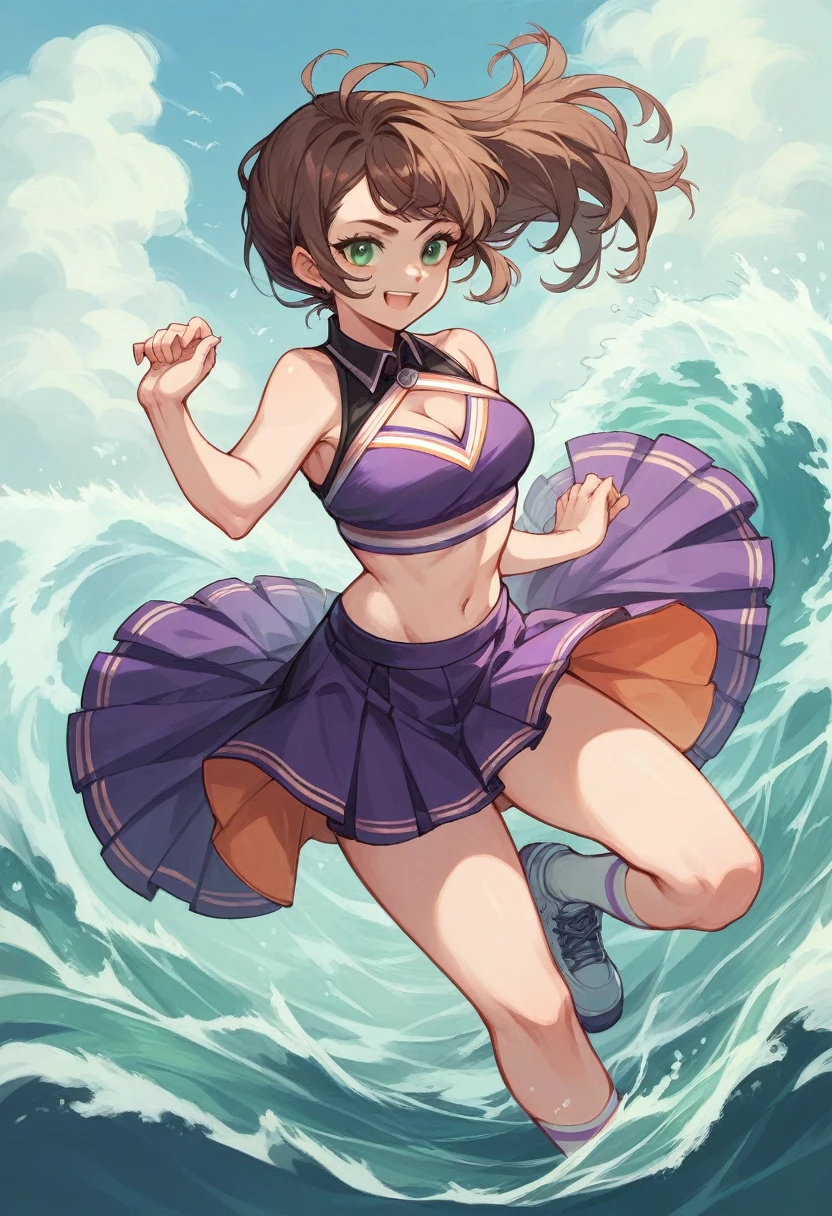 Teen titans drawing style, starlight Lifted skirt without panties , image angle from bottom to top , Swimming pose in the water