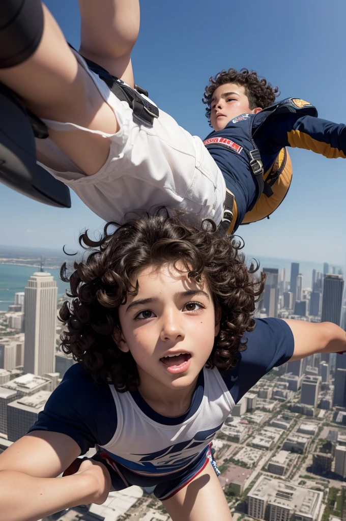 Delicious 13 year old man turning two with curly hair jumping from the plane that hit the twin towers