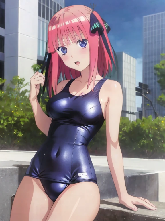 best quality, insanely detailed, nino nakano, breasts, one-piece swimsuit,outside