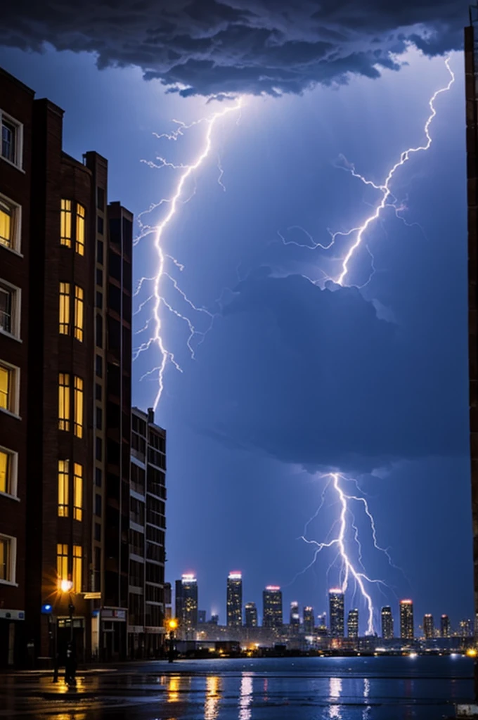 A man struck by lightning in a city