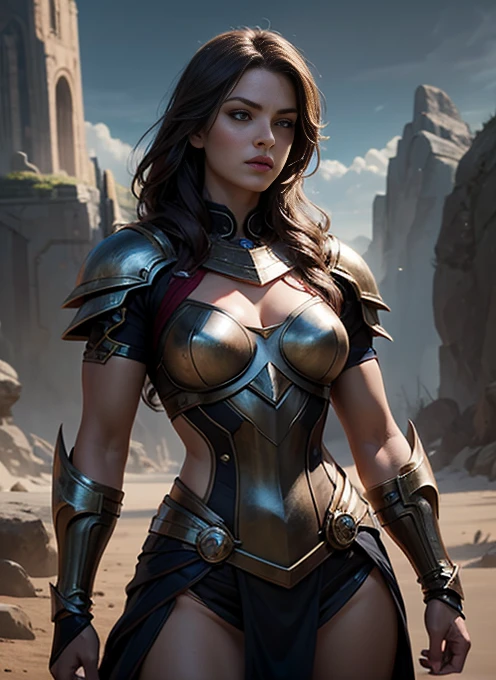 Erica Durance as a Asgard，Valkyrie，Muscular woman, Lady Knight，anatomical correct，epic fantasy digital art，tmasterpiece，8K，high-definition resolution，detailed drawing，top-quality，, Epic composition, muscular body
