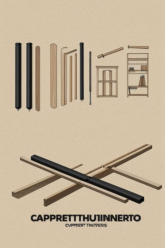 Create me a minimalist logo for my carpentry business,I publish myself on social networks and deliver anywhere. My name is “Carpintería Ramos” give me a beige background with drawings of furniture with tools