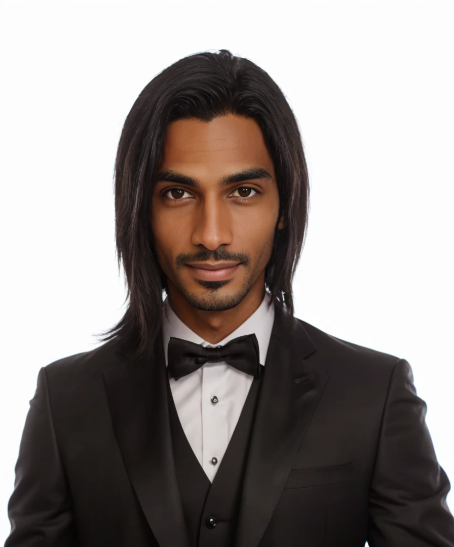 (Highest Resolution, clear_image), Highest quality, masterpiece, Very detailed, neutral, Black Hair, all back, Brown skin, Arab, Beautiful husband, Suspicious Smile, Formal suit,