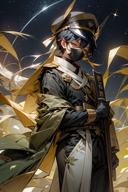 Beautiful starry sky。Masquerade Mask。perfect mask。Wearing a military cap and uniform。Tanabata。Strip。Bamboo leaf。Stripに願い事を書く。