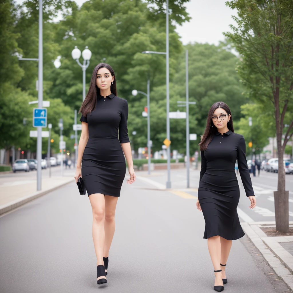 Woman standing, walking alone, best possible quality, full body photo, usando vestido ou saia realisitic, 4k quality, realisitic, as much detail as possible