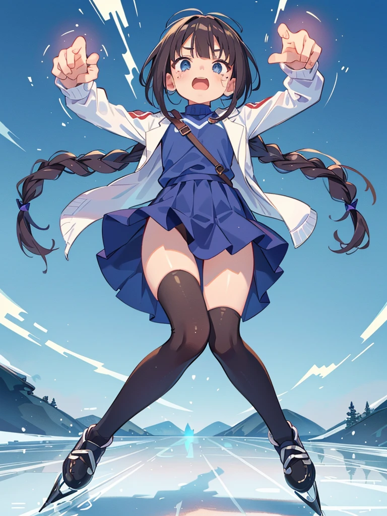 Highest quality、High resolution、Detailed Background、(Beautiful face in every detail:1.4)、Anatomically correct、(Detailed facial expressions)、(fine grain:1.2), shoot from below:1.5, age Beauty、Cute hair color、Braided Ponytail、Braided bob cut、Braided twin tails、Lower grade primary school students, Speed skater, (Speed skating costumes、turtleneck、Full Body Tights、Beautiful new skates)、Perfect body line、(Desperately slipping away on the ice:1.5、Full Strength:1.5)、(I have tears in my eyes:1.5、Screaming and looking like she's about to cry)、Extreme Speed、Cutting through the wind、Frozen Lake、