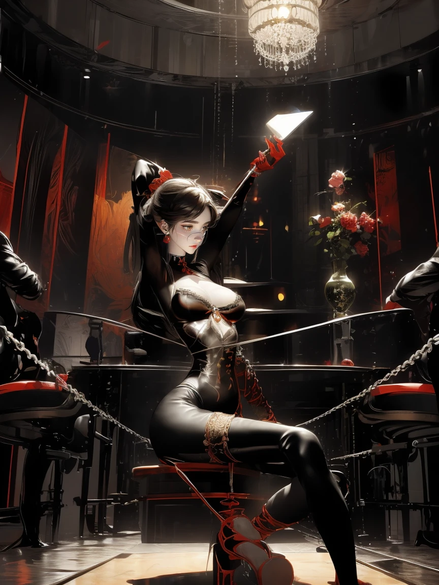 The beautiful girl in lace top and leggings is sitting astride a pile of skeletons in the center of the picture. She is holding a trembling sausage with juice squeezed out in her hand and smiling. There are multiple comic storyboards in the background，cbt, sausage bondage,sausage insertion,Sexy, trampling sausage with high heels heel,(masterpiece, best quality:1.2)，1 beautiful girl,sexy，comic storyboard:2, leggings, sit astride, axially symmetrical:2, ,femdom，sounding，cbt，hold，smile，colorful，leggings，thin gap，cameltoe，insertion，trembling，juice，spray， Long hair,Lace top,Sexy, Shiny leggings, High heel，cleveage, trampling, in forest, saliva , Mucus，