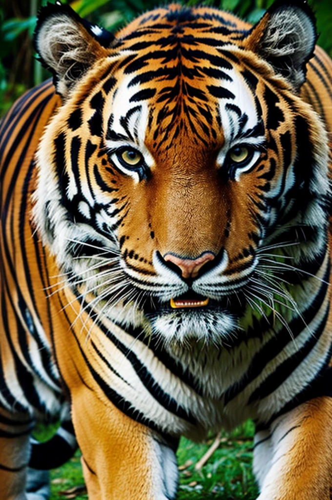 Mix together the image of the tiger's mouth and the tree to create a single picture.