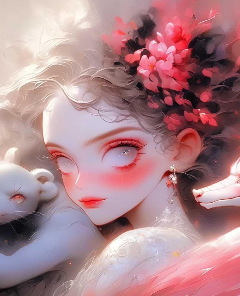 Photorealistic digital painting, modern girl Vegeta + branca de neve Devil fênix negra with the image of a black urso in a pleasing mix, taking inspiration from detailed forms of, dressed in an illustrious pink black yellow purple jaketa Hood red enhanced by the artistic styling of artists like Jose Royo, Boris Vallejo, Julie Bell, Carne Griffiths, Benedick Bana, Brian Froud, Eric Wallis, combines the mystique of fantasy