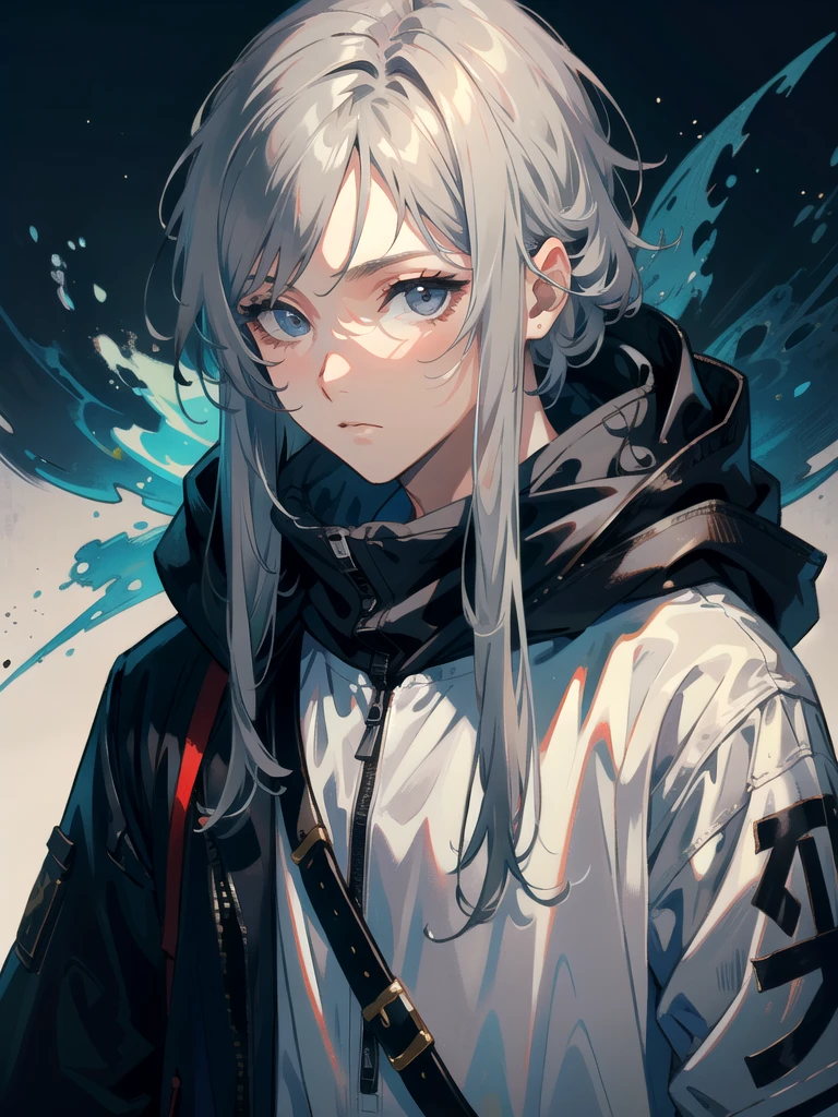 ((best quality)), ((masterpiece)), (detailed), man, sniper, ash gray hair, lonely, hooded, mask, lonely, Chic