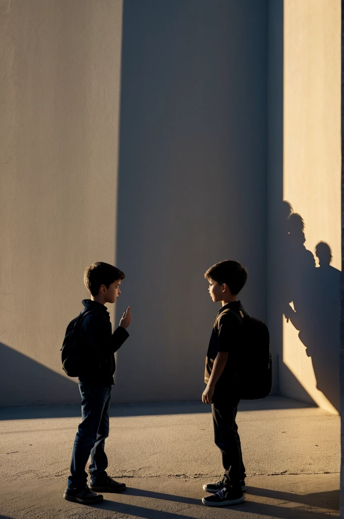 Boy trying to talk with girl's shadow