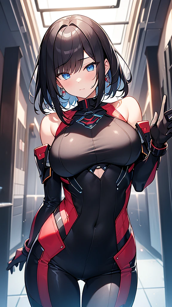 (Highly detailed CG Unity 16k wallpaper,masterpiece, Biological, whole body),(Best lighting, Best Shadow, Very delicate and beautiful),(One girl),blue eyes, Big Breasts, Black Hair,Red and black off-the-shoulder revealing high-cut SF bodysuit,レオタードの服,Neck Seal,High-tech sci-fi corridor, Dynamic pose, Detailed Machinery, Sleek design.,My crotch is wet, {{An extraterrestrial lifeform preys on girls and takes their place、Her breasts are bigger than a real girl&#39;s、Suitable for the mother}}, Unknown sensation, Feels good, Vigorous movement, more, instinct, Female fall, Bouncing chest, loose, loose, Next to a real girl skeleton, NSFW