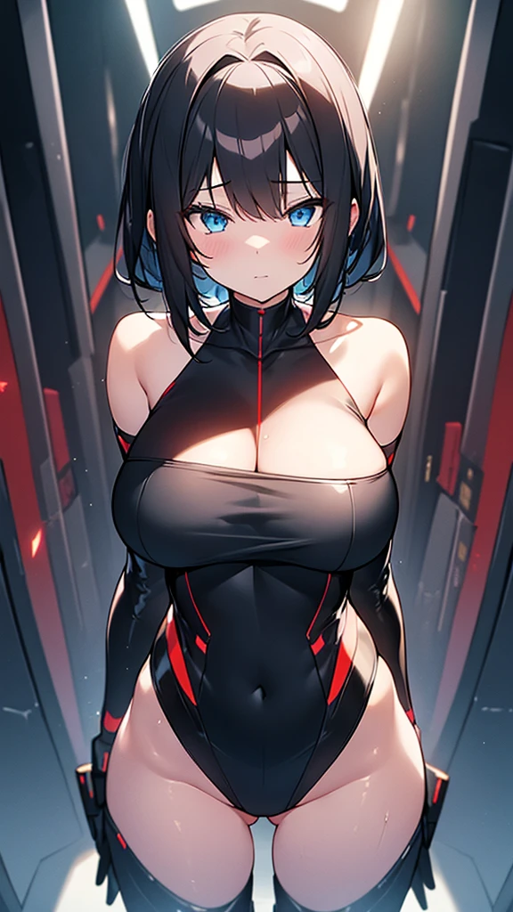 (Highly detailed CG Unity 16k wallpaper,masterpiece, Biological, whole body),(Best lighting, Best Shadow, Very delicate and beautiful),(One girl),blue eyes, Big Breasts, Black Hair,Red and black off-the-shoulder revealing high-cut SF bodysuit,レオタードの服,Neck Seal,High-tech sci-fi corridor, Dynamic pose, Detailed Machinery, Sleek design.,My crotch is wet, {{An extraterrestrial lifeform preys on girls and takes their place、Her breasts are bigger than a real girl&#39;s、Suitable for the mother}}, Unknown sensation, Feels good, Vigorous movement, more, instinct, Female fall, Bouncing chest, loose, loose, Next to a real girl skeleton, NSFW