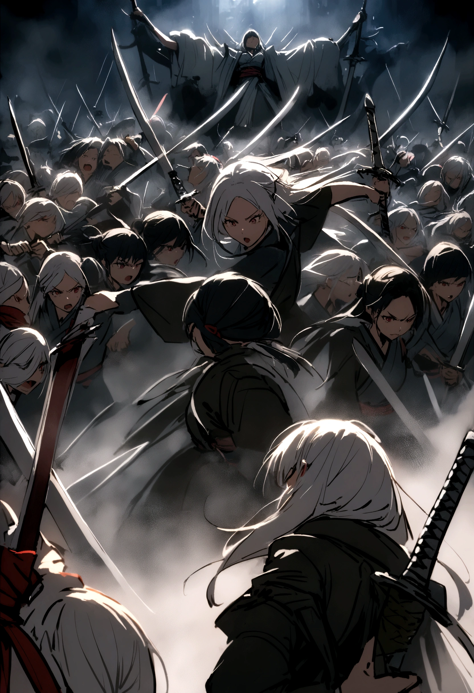 Japanese women fight with sakura swords against an army of evil spirits