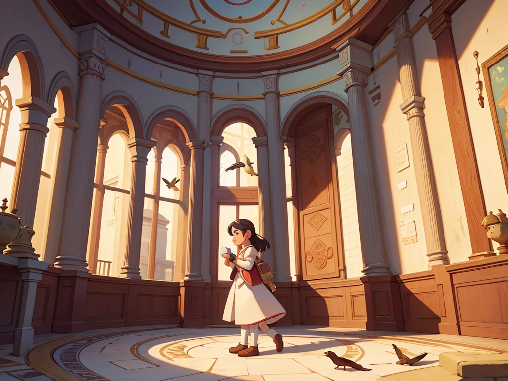 A entire historical museum map in the style of among us, a round room in the middle including a ruby, connected corridors, top down view, 2d game, bird perspective