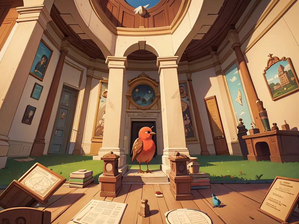 A entire historical museum map in the style of among us, a round room in the middle including a ruby, connected corridors, top down view, 2d game, bird perspective