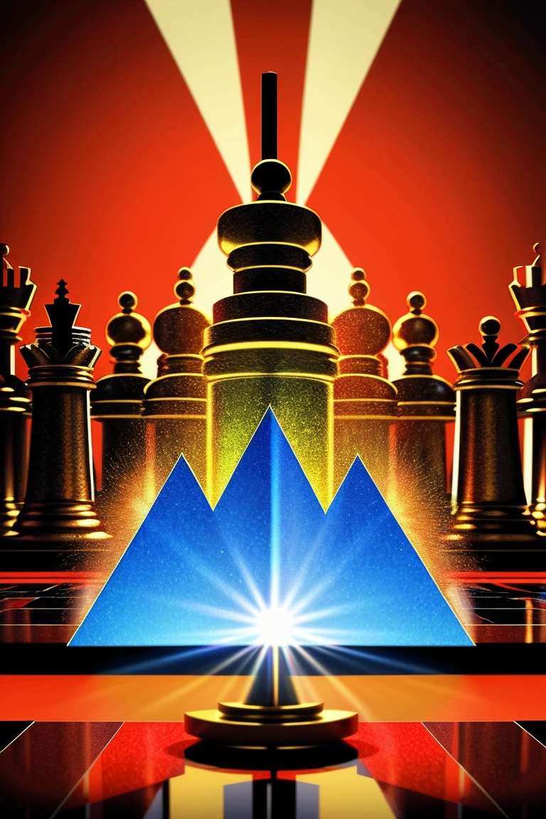 a magnificent soviet-style propaganda poster of chess pieces, with side lighting, reflection, sunlight reflection, luster, diffuse reflection, texture, and high key lighting, (best quality,4k,8k,highres,masterpiece:1.2),ultra-detailed,(realistic,photorealistic,photo-realistic:1.37),HDR,UHD,studio lighting,ultra-fine painting,sharp focus,physically-based rendering,extreme detail description,professional,vivid colors,bokeh