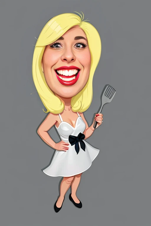cartoon woman in white dress holding a spatula and smiling, caricature illustration, caricature style, in cartoon style, caricature!!!, inspired by Shirley Teed, caricature, caricature, cartoon style illustration, cartoon portrait, caricature, style cartoon art, cel shaded:15, Elaine, cartoon illustration, Cartoon character, cartoon digital art, cel shaded, 8k