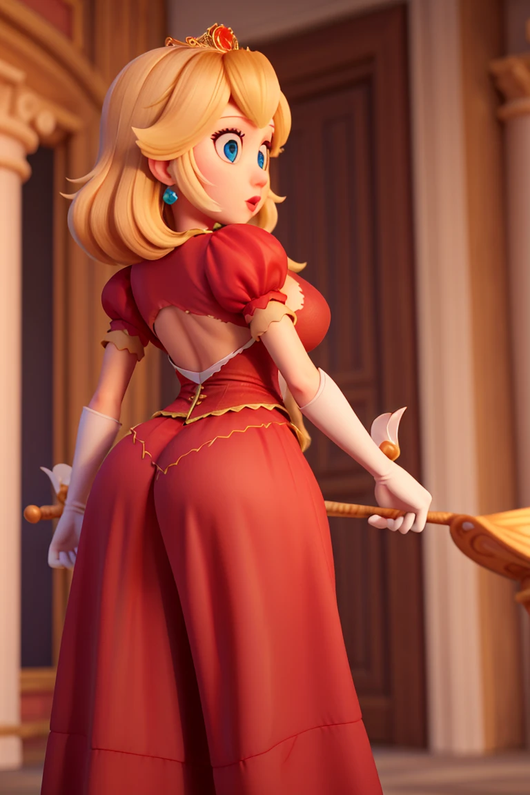 High quality detailed textures,Princesa peach,saia longa sexly, top cut, breasts big, deep neckline, Red clothing, sexly,  sutiã sexly , torn skirt, from behind, bunda sexly nfws